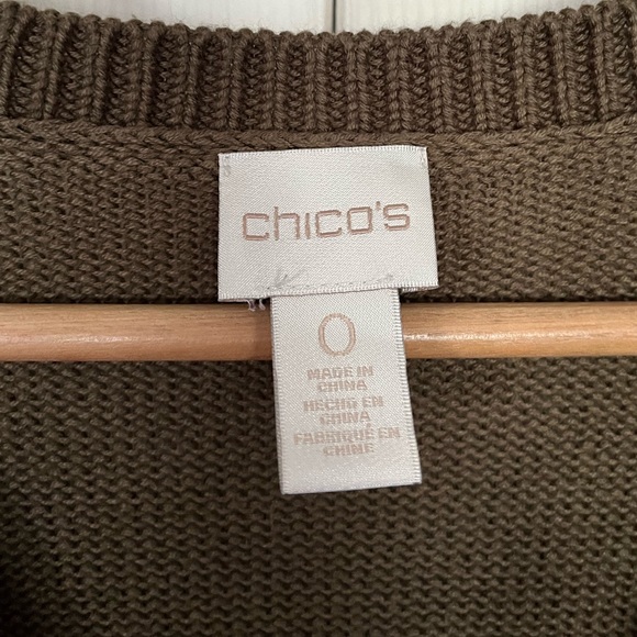{Chico's} Lace Up V-Neck Knit Sweater in Olive Green - Women's 0 (Small) - Picture 5 of 11